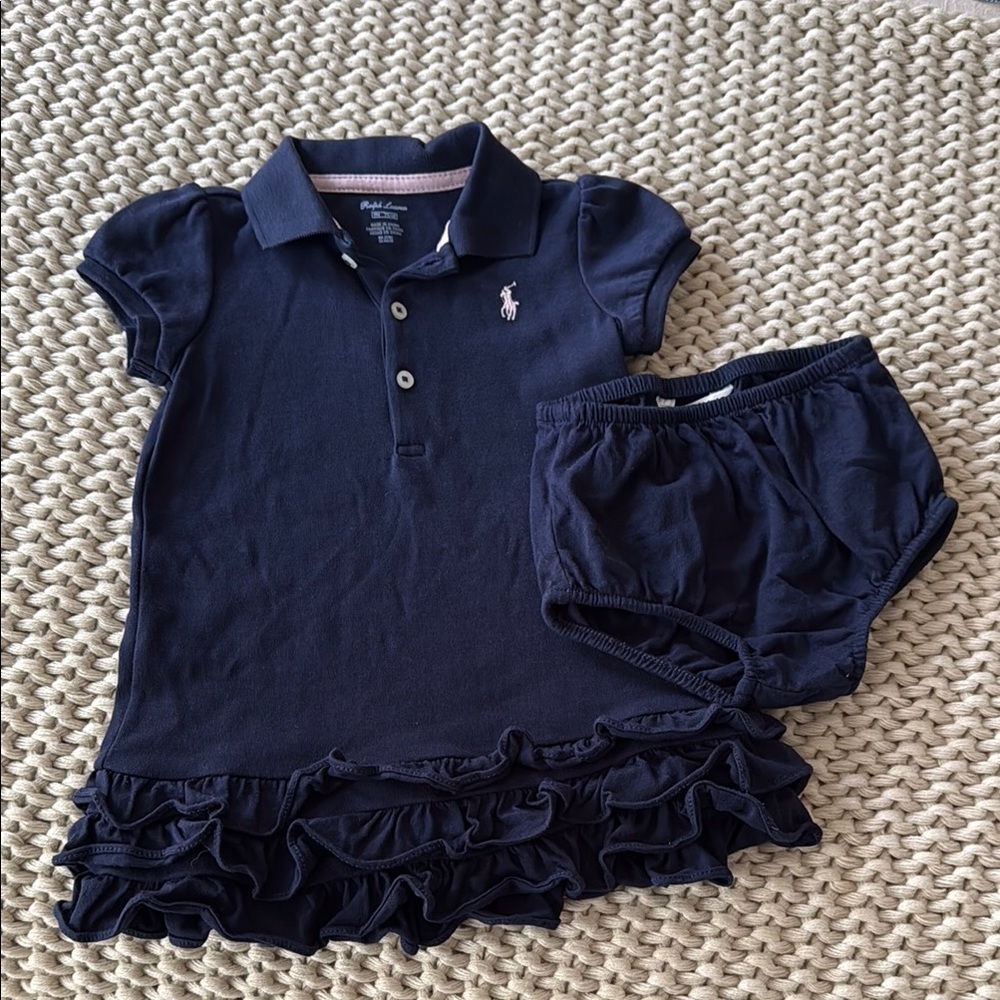 Ralph Lauren Blue Polo Top with Ruffle Details